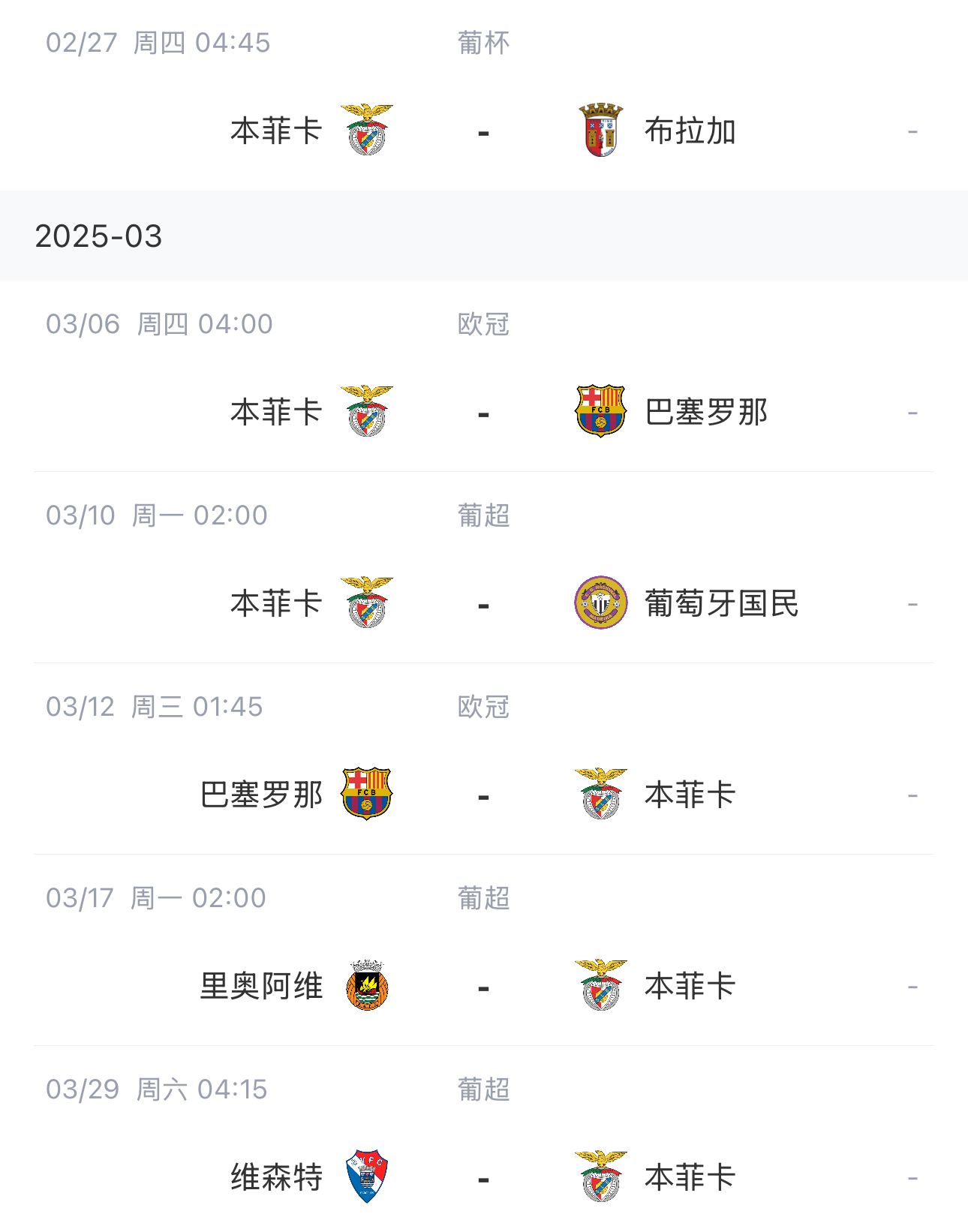 讓路歐冠！本菲卡戰(zhàn)巴薩首回合比賽前的葡超比賽推遲進(jìn)行